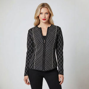 Liz Claiborne Small Black and White Long Sleeve Full Zip Cardigan